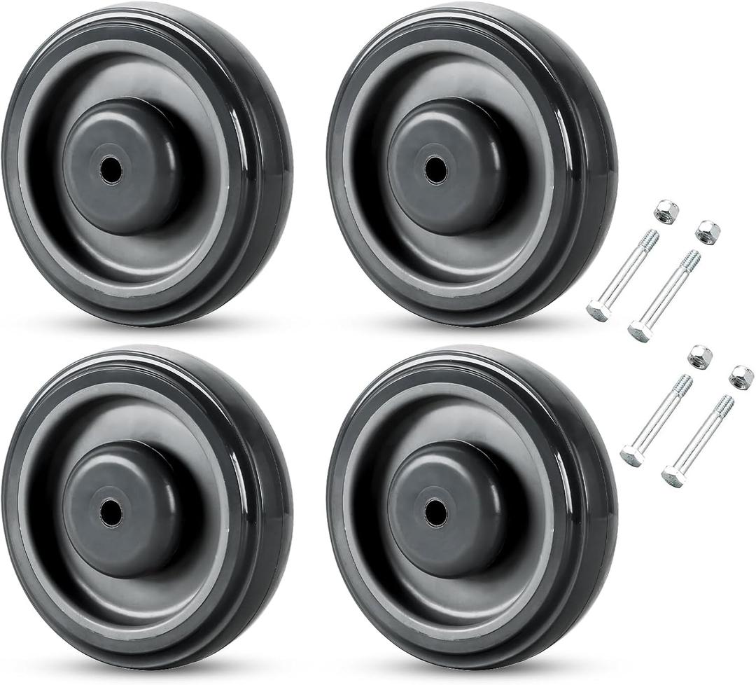 4 Pack Shopping Cart Replacement Wheels Kit 5-inch Diameter Wheels with Axles Bolt, Polyurethane Stepped and Full Tread Face w/Double Ball Bearing Shopping Cart Wheel (Grey)