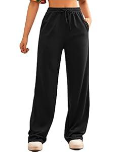 FACDIBY Wide Leg Sweatpants for Women Elastic High Waisted Drawstring Loose Pants with Pockets, Black, S