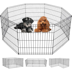 FDW 24 Inch Dog Pen 8 Panel Dog Playpen Indoor Outdoor Metal Puppy Pet Fence Portable Folding Animal Exercise Fence, Black