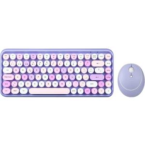 Perixx PERIDUO-713PP Wireless Mini Keyboard and Mouse Combo - Retro Round Key Caps - Pastel Purple - US English Layout