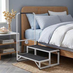 Bed Step Stool for Adults for Elderly Seniors | 2 - Step Bedside Step Stool for High Beds, Non-Slip Bed Step Stool with Handrail & Light Sensor & Motion Sensor