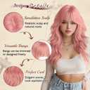 Haloo Pink Wigs with Bangs - 20 Inch Long Soft Wavy Natural Looking Synthetic Heat Resistant Hair Wig for Women Daily Party