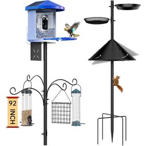 Bird Feeder Pole Squirrel Proof, 92 Inch Heavy Duty Bird Feeder Pole for Outdoor Metal Pole Birds Feeding Station for Wild Birds Watching Attracting (BirdsHouse Not Included)