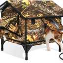 Heated Cat House for Outside,Extremely Weatherproof&Insulated in Winter,Elevated Outdoor Cat Shelter with Waterproof Eaves&Escape Door for Feral Stray Barn Cats(Leaves,S)