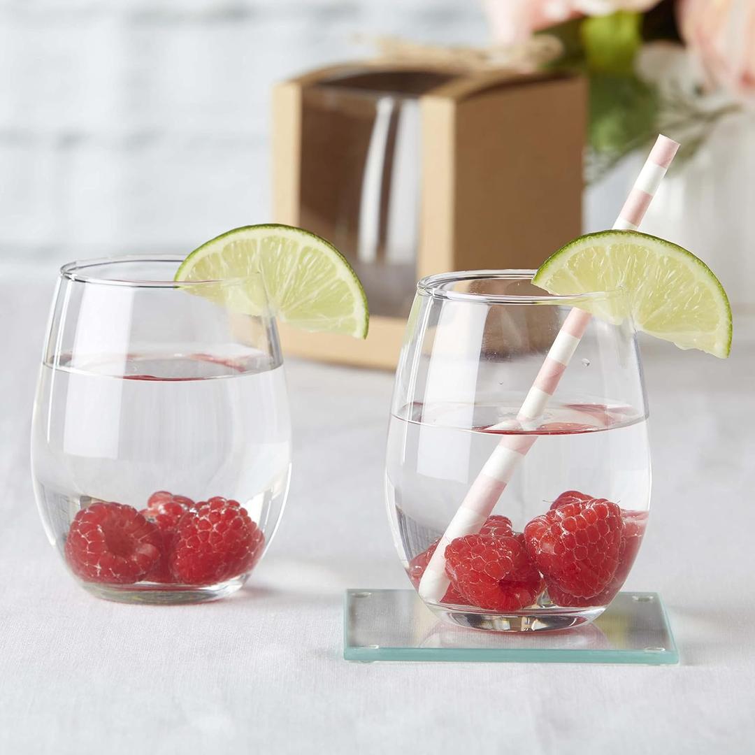 Kate Aspen 15 oz. Stemless Wine Glass (Set of 12)| Kitchen Drinking Glass or DIY Party Favor, Clear, One Size, (30023NA-x12)