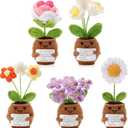 Geelin 6 Sets Positive Employee Appreciation Mini Crochet Flower Potted Doll with Card Emotional Rose Daisy Crochet Support Thank You Plants May You Positive Gift for Women Coworker Employee Teacher