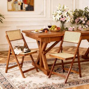 Rattan Dining Chairs Walnut Natural Resin Rattan Chair Foldable 2 Pack, 20.08"D x 18.5"W x 32.68"H