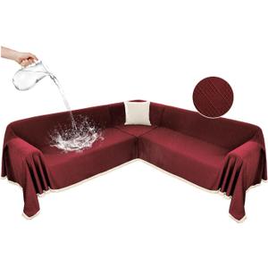 Waterproof Sectional Couch Covers Sectional Sofa Cover L Shaped Corner Sofa Slipcovers Blanket for Dogs Pets Washable Jacquard Quilted L Shape Furniture Protector (75x252 in, Wine Red)