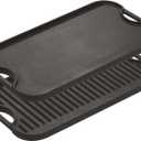 Lodge Pro-Grid Reversible Grill/Griddle - Dual-Sided Cast Iron Griddle - Double Burner Grill - Even Heat Distribution - PFAS-Free Non-Toxic Cookware - 20 Inches x 10.5 Inches