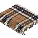 Moon Wool Plaid Throw Blanket, Merino Labmswool, Camel Thompson Tartan, Made in the UK