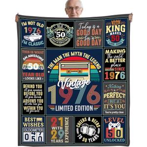 50th Birthday Gifts for Him, Vintage 1976 Throw Blanket for 50 Year Old Man, Dad, Husband, Soft Flannel 50th Birthday Blanket & Party Decorations Ideas, 50"x60"