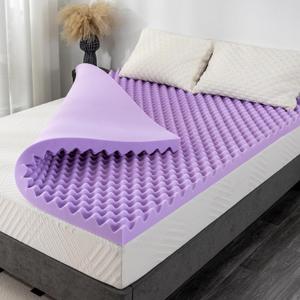 4 Inch Egg Crate Cal King Memory Foam Mattress Topper, Lavender Scent Gel Infused Foam Mattress Topper for Pressure Relief, CertiPUR-US Certified Cal King Bed Topper, Purple, 72"84"