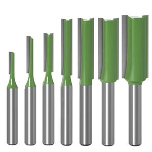 7pcs 1/4" Shank Tungsten Carbide Double&Single Flute Straight Dado Router Bit Set, 3/4/5/6/8/10/12mm Cutting Diameter Trimming Cutter for Woodworking, Green