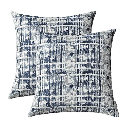 ROMANDECO Jacquard Decorative Throw Pillow Covers for Couch Set of 2, 20x20 Inches, Navy Blue
