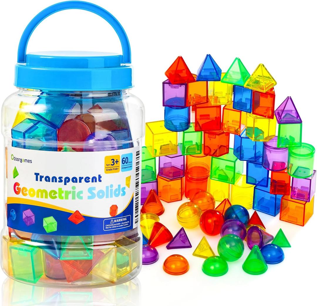 60 Pieces 3D Shapes for Teaching - Geometric Solids for Kids,Light Table Manipulatives,Translucent Toy for Light Table