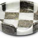 Marble Spoon Rest for Stove Top, Checkered Kitchen Utensil Holder, Coffee Bar Accessory (White Black)