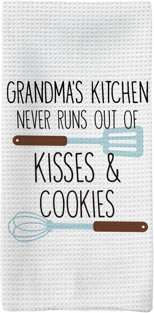 Grandma Gifts Kitchen Towels, Grandma Gifts for Mothers Day Hand Towels, GrandmasKitchen Kiss Cookies DishTowels Dishcloths Tea Towels for Kitchen, GrandmotherGiftsKitchen Decor, 16x24in