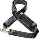 NIUCUNZH Genuine Leather Shoulder Strap, Bag Strap Replacement, 60 inches Long, Adjustable with Comfortable Pad (Black)