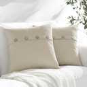 Meekio Set of 2 Biscotti Beige Pillow Covers 20 x 20 Linen Pillow Covers with Coconut Buttons for Sofa Couch Dcor