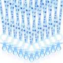 ZYFLSQ 60 Pieces Baby Shower Pacifiers Necklace, Acrylic Pacifier Necklaces for Baby Shower Games Boy Charm, Party Favors, Decorations DIY, Gender Reveal Table Scatter(Blue)