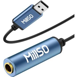 MillSO USB to 1/4 Jack Audio Adapter Type-A to 6.35mm Female TRS Headphone Aux Adapter Stereo USB External Sound Card for Laptop, PC, Amplifier, Speaker, 6.35mm Headphone