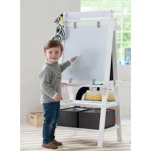 Little Partners Deluxe Learn 'N Play Toddler Easel for Kids, Two-Sided Art Center with Chalkboard, Magnetic Dry Erase Whiteboard, Paper Feed, Storage Bins, Paint Containers (Soft White)