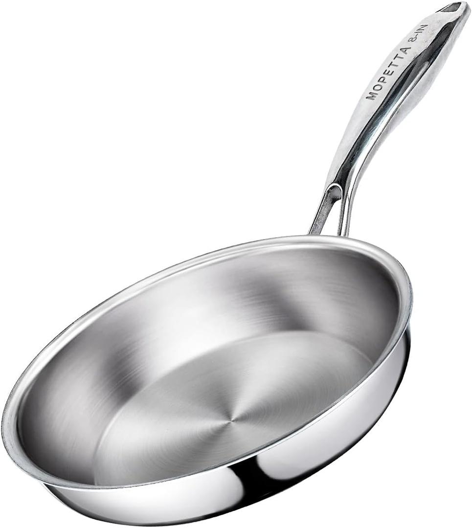 8 inch Tri-Ply Stainless Steel Frying Pan,No Coatings PFOA&PTFE Free Skillets,Chef's Pans,Dishwasher and Oven Safe Cookware, Compatible with All Cooktops