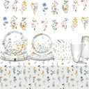 Wildflower Party Supplies Spring Floral Party Supplies Tableware with Wildflower Plates Napkins Cups Tablecloth Banner for Girls First Birthday Floral Baby Shower Birthday Decorations, Serve 24