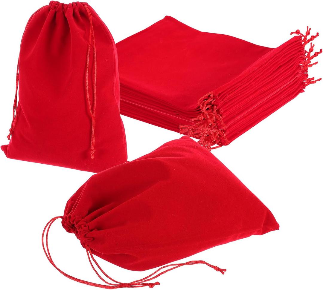 uxcell 25 Pcs Velvet Drawstring Bag, 8 x 10 Inch Jewelry Velvet Pouches Gift Bags for Wedding Party Favor Candy Jewelry Packaging Organizing Storage, Red