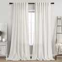 Nanspring Beige White Linen Curtains 96 Inches Long 2 Panels Set for Living Room Bedroom Back Tab Rod Pocket Semi Sheer Light Filtering Drape for Bedroom Home Decor Protect Privacy 52x96