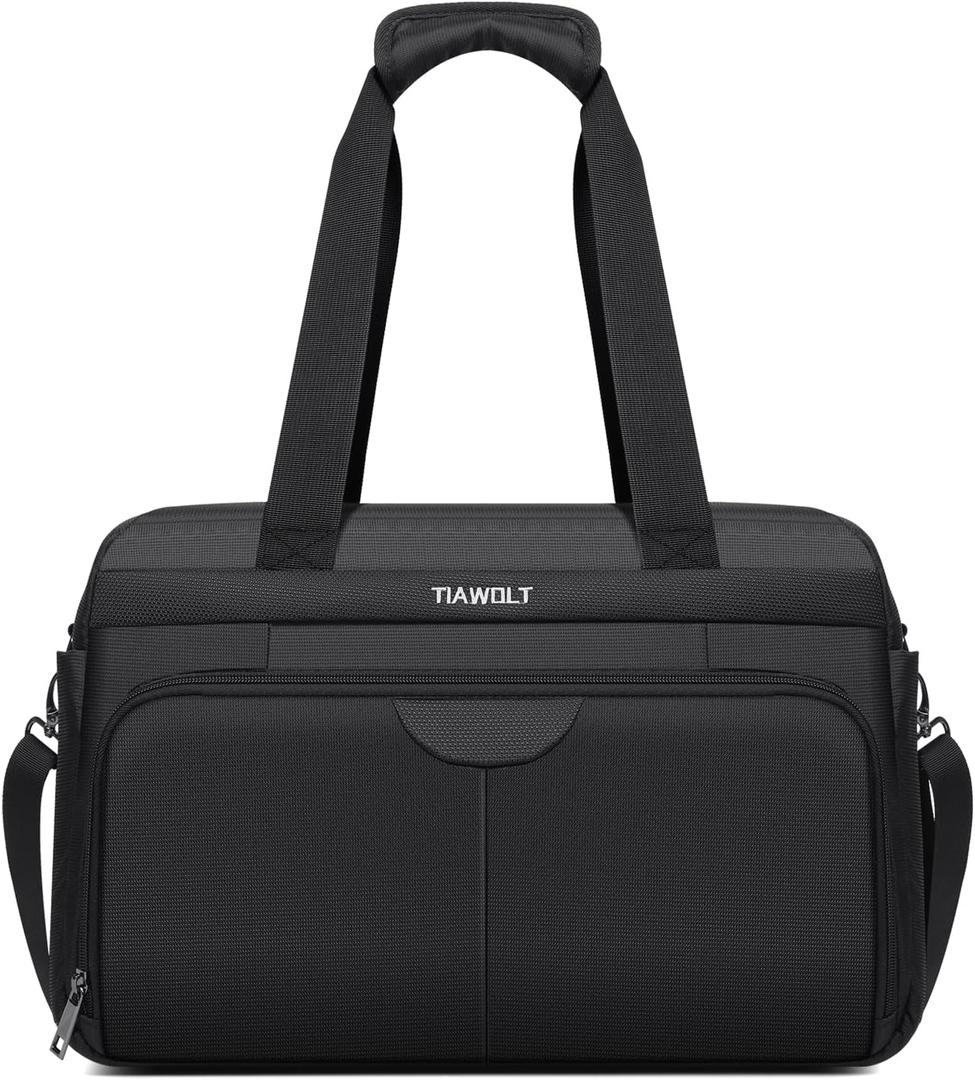 Carry-On Luggage Travel Duffel Personal Item Tote Overnight Weekender Expandable Underseat Bag with Adjustable Strap, Black