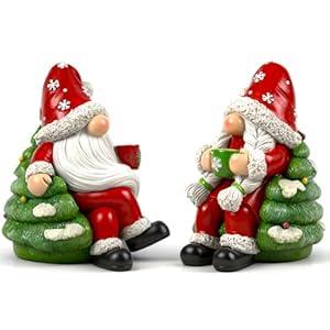 Christmas Gnome Decorations for Home 2 PCS Xmas Tree Figurines Indoor Collectible Table Decor Cute Holiday Ornaments for Holiday