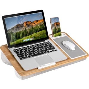 LAPGEAR Home Office Lap Desk with Device Ledge, Mouse Pad, and Phone Holder - Oak Woodgrain - Fits up to 15.6 Inch Laptops - Style No. 91589
