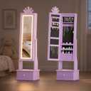 Garvee Kids Mirror Jewelry Cabinet with LED Lights Lockable standing armoire features adjustable angles and bright lighting to organize girls rings or necklaces securely, 
Item Dimensions D x W x H	35.43"D x 7.28"W x 14.49"H