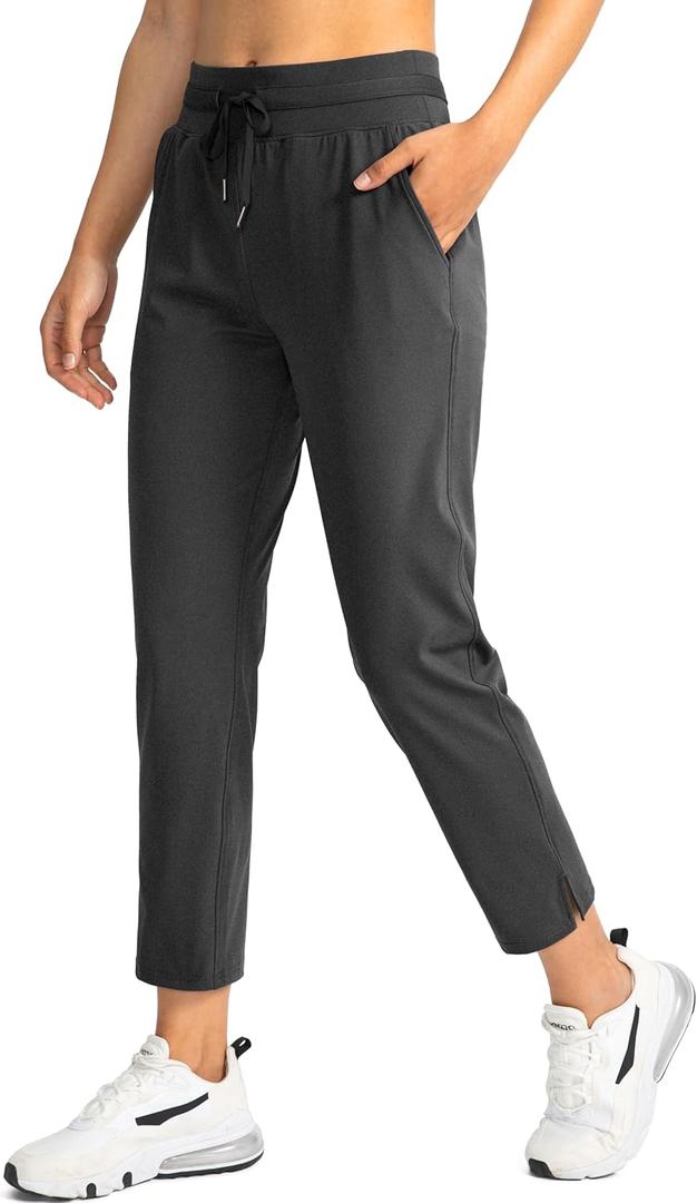 Soothfeel Women's Pants with 4 Pockets 7/ 8 Stretch High Waisted Sweatpants Travel Athletic Work Golf Pants for Women (Charcoal, L)