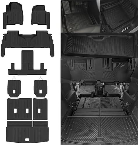 NQOQN Custom Fit Floor Mats for Chevrolet/Chevy Tahoe/GMC Yukon 7 Seats/Captain Seat 2021-2026, All Weather TPE Floor Liners & Trunk Mat & Backrest Protectors, Odorless Full Set Interior Accessories
