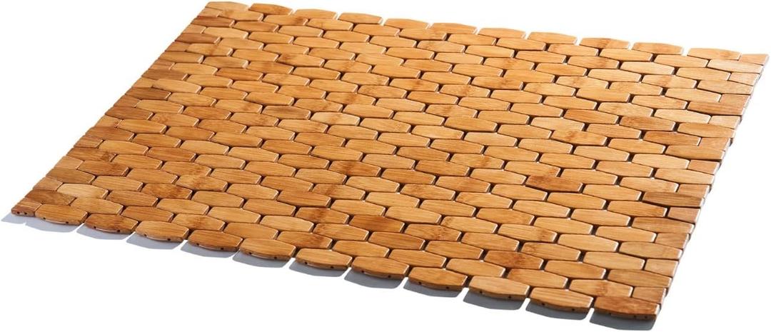 GOBAM Rollable Bamboo Bathroom Floor Mat - Non-Slip Bathtub Mat for Spa, Sauna, Kitchen, Outdoor Shower, RV, Water-Resistant Wooden Shower Mat - Natural, 23.6 x 15.7 inch (Lattice)