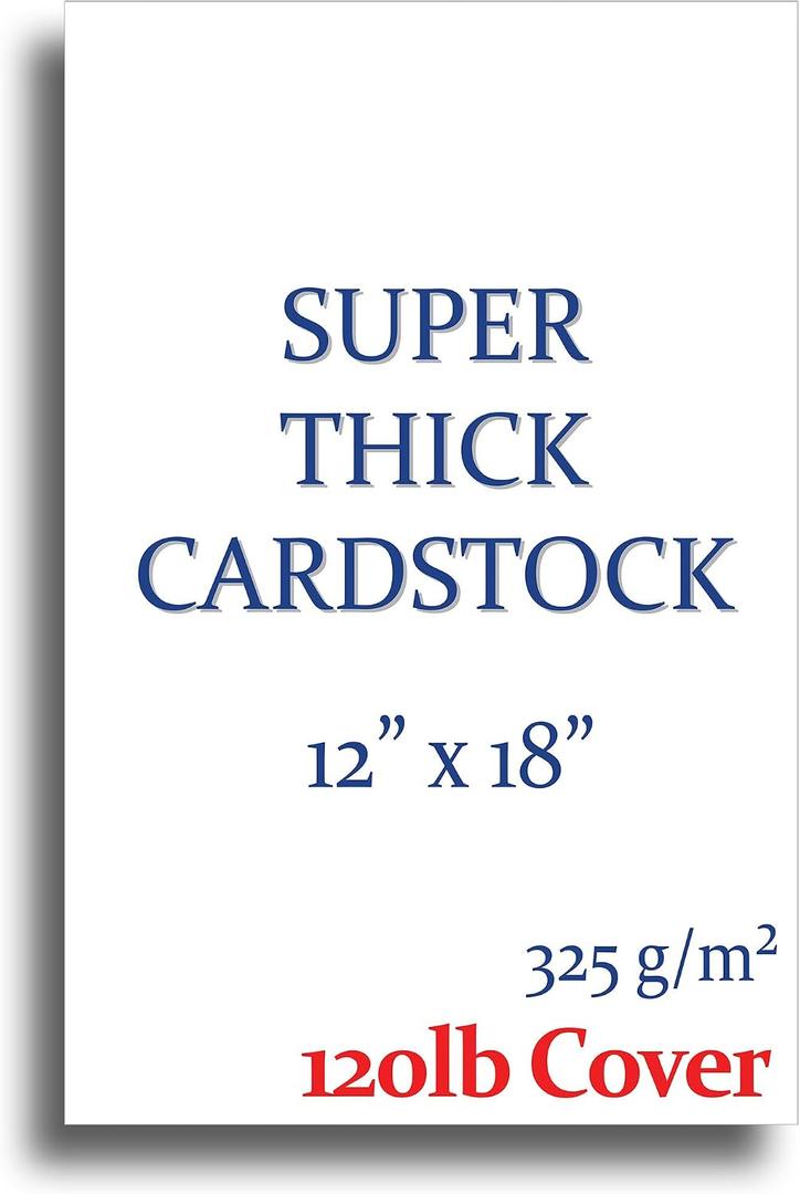 Super Thick 120lb Cover 12" x 18" Cardstock for Inkjet or Laser Printers - 50 Sheets - Heavy Printer Paper - Matte Finish White - Great for Cards, Menu's, Posters, Covers