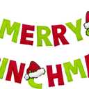 Merry Grinchmas Decorations Pre-Strung Handmade Felt Merry Grinchmas Sign Red Green Xmas Banner for Fun Christmas Holiday Theme Nursery Home Wall Decor Birthday Baby Shower Party Decorations Supplies