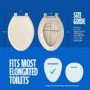 HIGHCRAFT Premium Elongated Toilet Seat with Slow-Close Design, Adjustable Hinges & Quick Removal Mechanism - Molded Plastic Toilet Seat - Fits Standard Elongated Toilets - Oval Seat in Bone/Beige