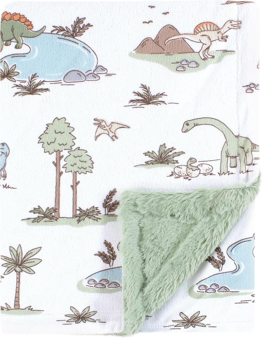 Hudson Baby Unisex Baby Plush Blanket with Furry Binding and Back, Dinosaur Adventures, One Size