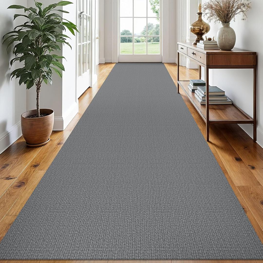 EARTHALL Extra Long Runner Rug 3x18 Ft Washable Runners for Hallways Cotton Non Slip Entryway Runner Braided Kitchen Runner Indoor Outdoor Carpet Runners for Hotels, Officel, Stair, Charcoal Gray