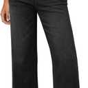 GRAPENT Capris Jeans for Women Trendy Wide Leg Capri Pants High Waisted Pull On Elastic Waist Summer Stretch Denim Jeans (Black, XL)
