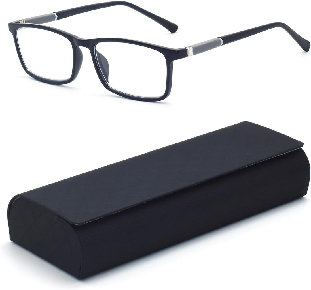Autojouls 1-Pack Nearsighted Short-Sighted Light Glasses with Hard Case Spring Hinge Distance Glasses Not reading glasses, Black -2.0 x