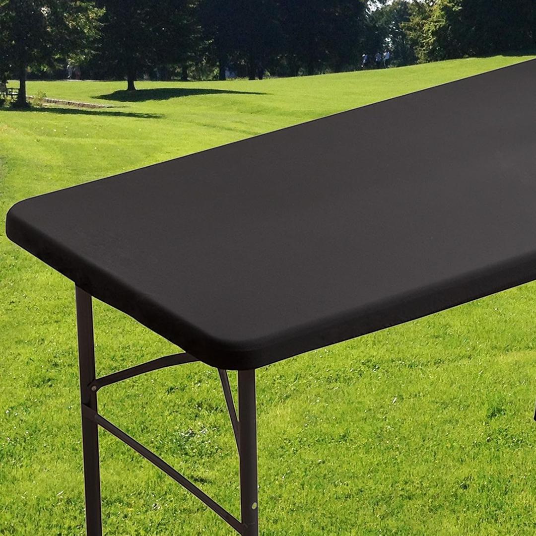 Rectangle Spandex 5 FT Fitted Tablecloth, Elastic Folding Picnic Table Cloth, Stretchy Patio Table Cover, Wipeable Tablecloths for Camping Outdoor Party Banquet 30X60 Inches Black