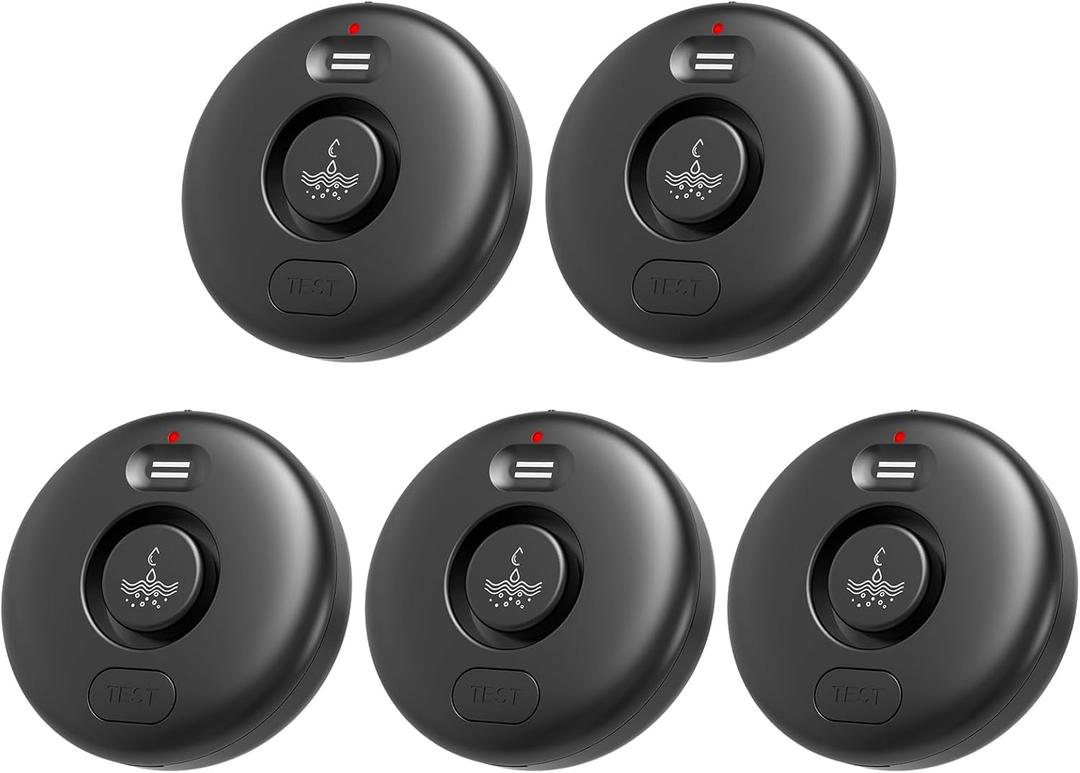 5 Pack Black Water Leak Alarm Detector, 120dB Loud Alert Water Sensor, IP66 Waterproof, Sensitive Leak and Drip Alert, Easy Installation for Home, Basement Flood Prevention, Bathroom, Sink, Laundry