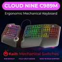 Cloud Nine C989M Ergonomic Mechanical Keyboard for PC - Kailh Tactile Brown Switches - RGB Light Up LED Backlit with USB - Ergo Split Key Board with Macro