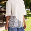 Women's Lace Patchwork Top Summer Daily Relaxed Fit Drop Shoulder Short Sleeve Blouse Casual Weekend T-Shirt (White, X)