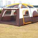 KTT Extra Large Tent 12 Person,Family Cabin Tents,2 Bay-Windows,2 Rooms and 3 Doors 3 Windows with Mesh,Waterproof,Straight Wall,Double Layer,Big Tent for Outdoor,Picnic,Camping,Gathering(Brown)