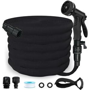 Garden Hose, 2025 Upgraded Non-Expanding Water Hose Sturdy & Lightweight 3/4 Hose, No-Kink, Tough & Flexible Water Pipe, Crush-Proof for Yard, Lawn, Outdoor, Car Wash (Black, 50FT)